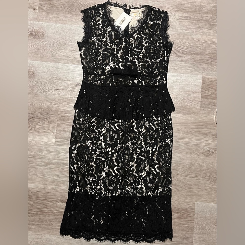 NWT Beautiful Metisu Black Lace Dress Ruffle Waist With Bow Small Wedding